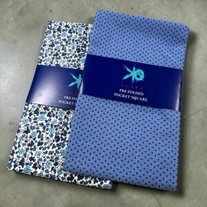 NEW Egara Mens Pre-Folded Pocket Square Set 2 Blue Floral Geometric